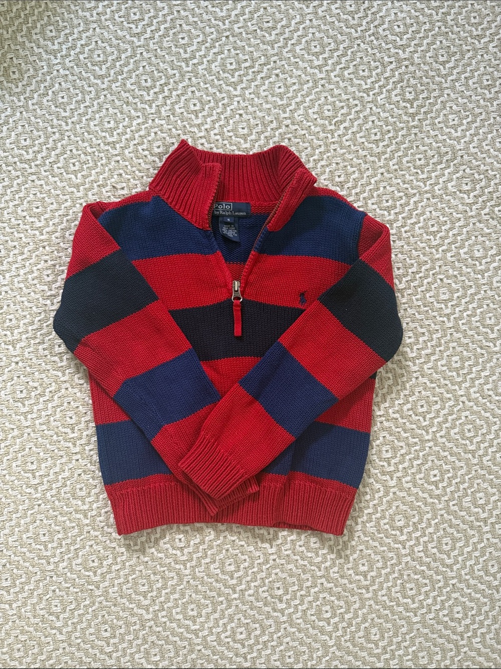 Polo by Ralph Lauren Boy’s Red & Navy Half-Zip Rugby Stripe Sweater